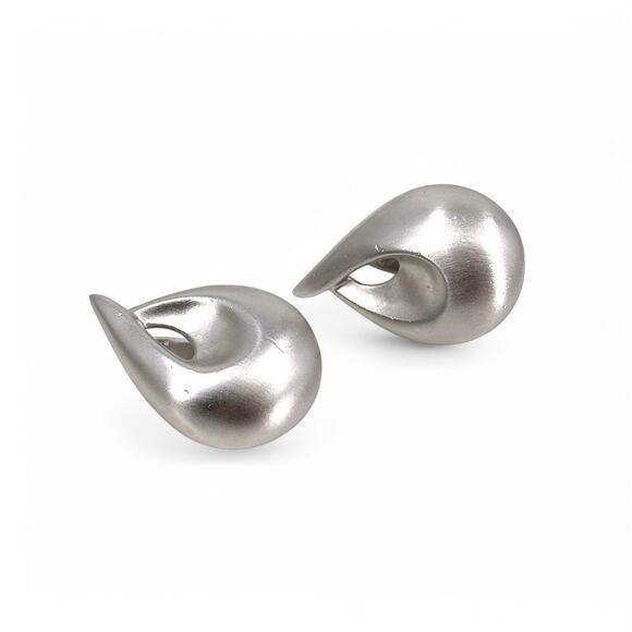 Monet Jewelry - Monet Clip On Earrings Brushed Satin Silver Tone Teardrop Shape Vintage